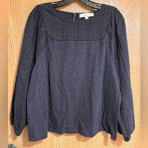 LOFT Black Blouse with Textured Sleeves